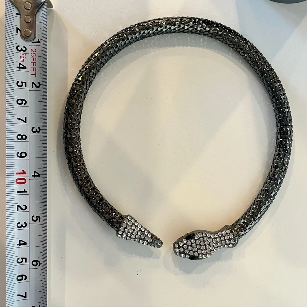 Black Snake Choker Necklace with Rhinestones - Picture 5 of 7